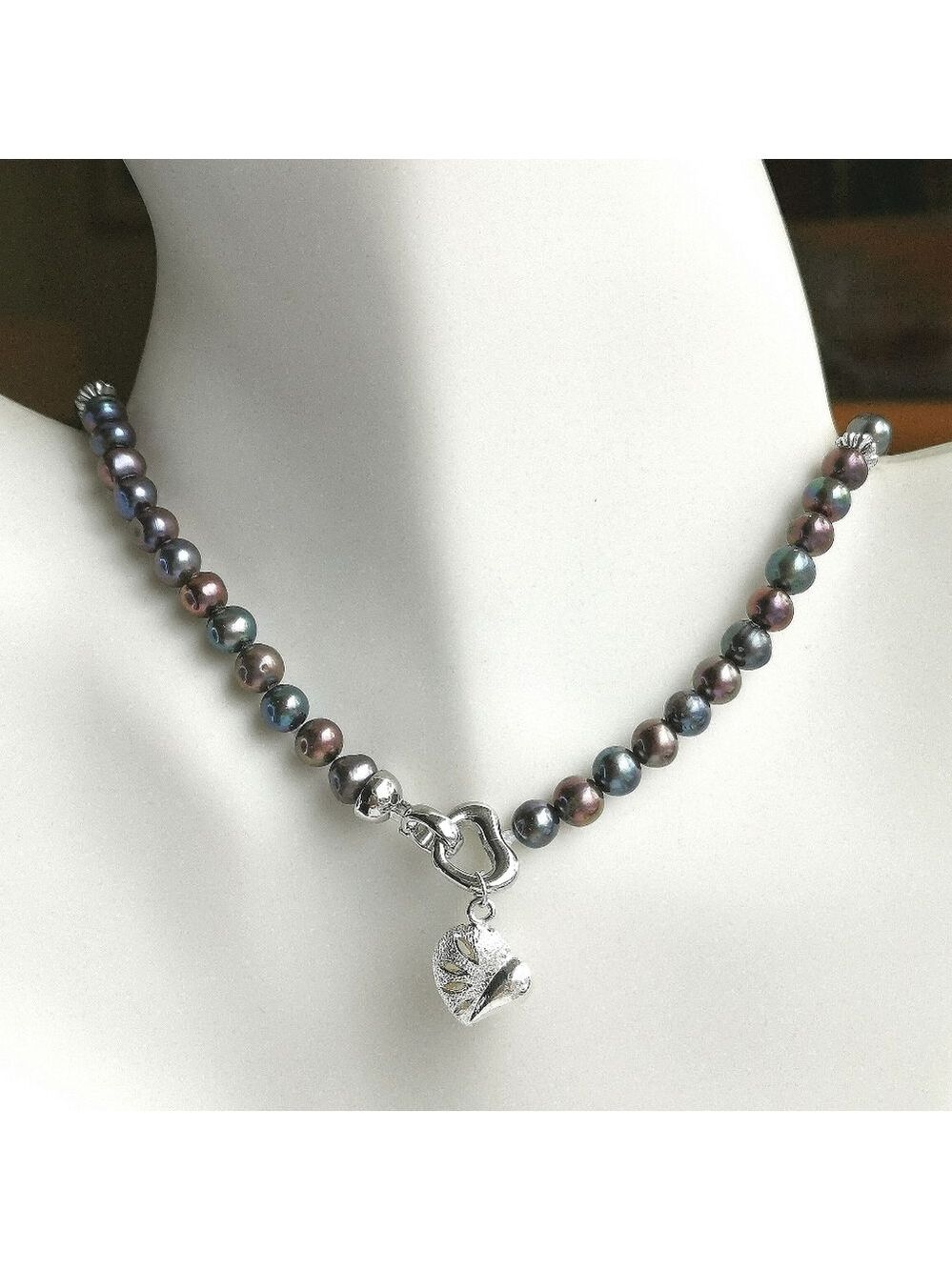 Freshwater Peacock Pearl Necklace with Sterling Silver Charm Pendant 🆕